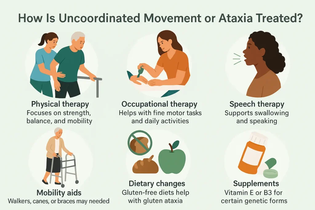 How is uncoordinated movement or ataxia diagnosed