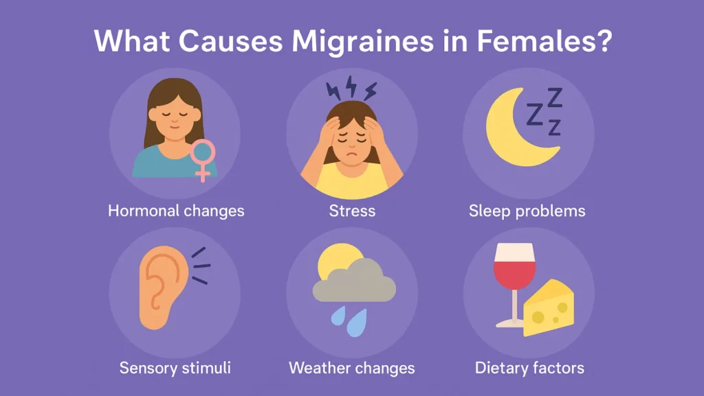 What causes migraine in females? 2 what causes migraines in females