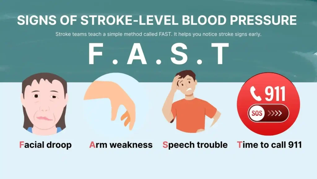 signs of stroke-level blood pressure